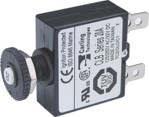 20 Amp DC Push Button Reset Circuit Breaker with Quick Connect Terminals - 1 Count
