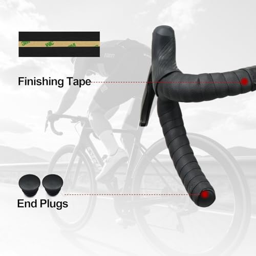Black PU Bike Handlebar Tape with Anti-Slip Grip & Shock Absorption for Road & Gravel Bikes