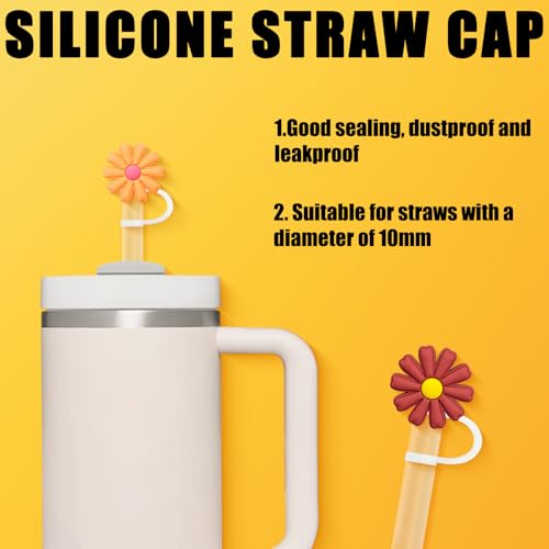 5-Piece Flower Silicone Straw Covers - 10mm Dust-Proof Toppers - Warm Tones