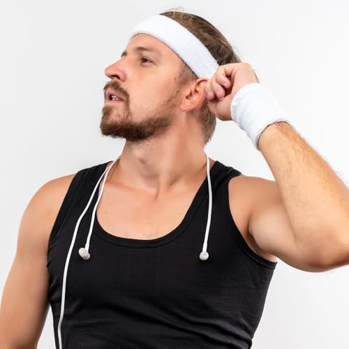 Sports Sweatband Set - 1 Headband & 2 Wristbands - White