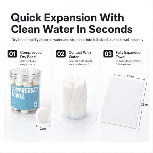 Compressed Face Towels - 100 Count Disposable Cotton Tissues