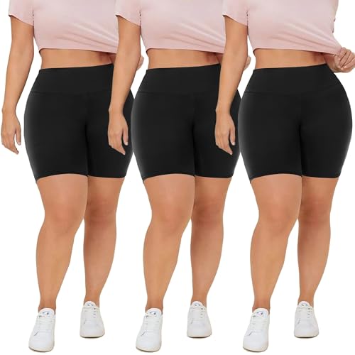 QGGQDD Plus Size Black Biker Shorts for Women 8'' High Waist No Pockets 2X-4X