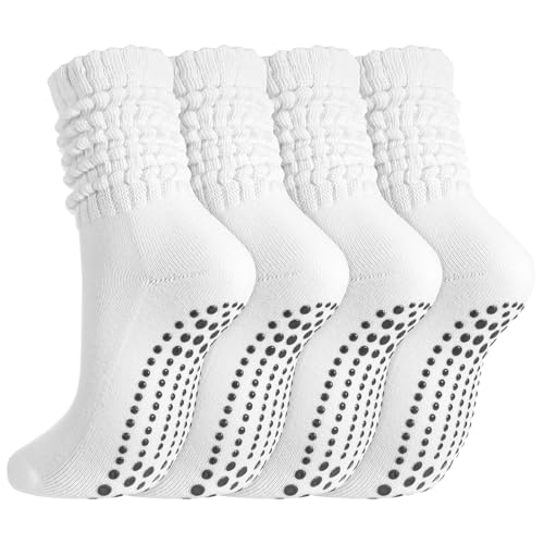 Slouch Pilates Socks with Grips - Non-Slip Yoga Socks, 5.5-8 White