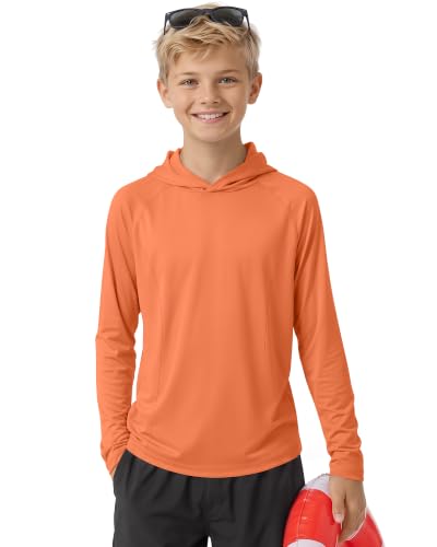 Boys Long Sleeve Rash Guard Hoodie UPF50+ - Orange, 5-6 Years