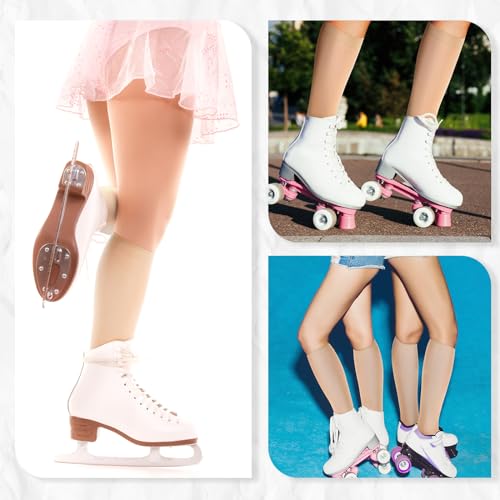 Knee High Ice Skating Socks for Women - 12 Pcs, One Size Nude