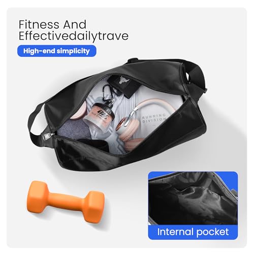 Small Gym Bag for Travel - Lightweight Waterproof Duffel - 15 Inches Black