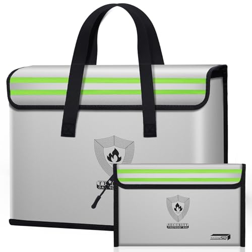 Fireproof Document Box (16"x 12" x 5") Silicone Coated with Shoulder Strap and Zipper Closure, Fireproof Money Bag (8.75"x6.0") for Cash, Coin, Credit Cards, Passport, and other Valuables