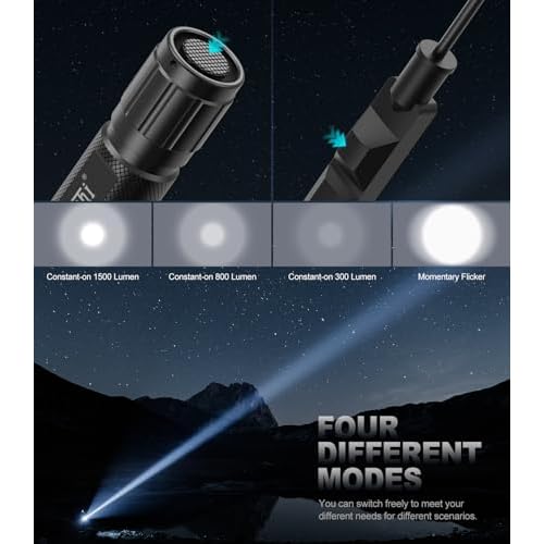 Feyachi 1500 Lumen LED Tactical Flashlight Rechargeable IPX7 Protection 4 Modes Weapon Light Picatinny Rail Flashlight Included with Pressure Switch