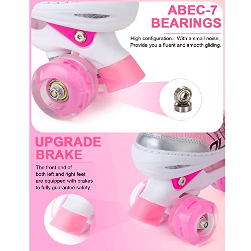 Adjustable Roller Skates for Girls - Illuminating Wheels, A-Pink, Medium (13-3 US)