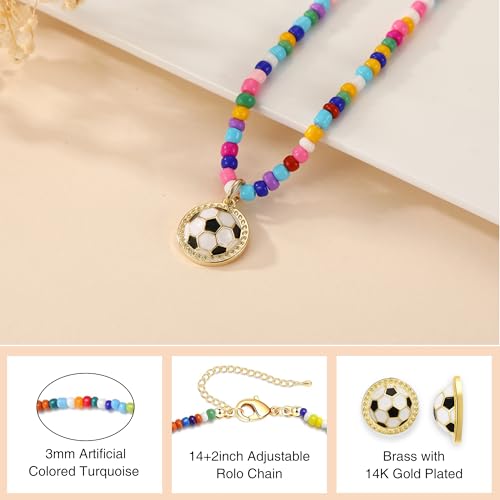 Colorful Beaded Necklace for Soccer Fans - 14+2 Inches