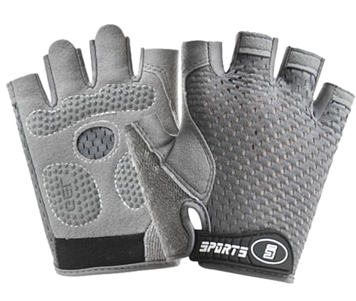 Kids Cycling Gloves - Breathable Half Finger Bike Gloves - Grey, Medium