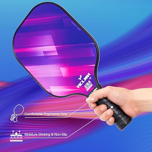 VICLION 2-Pack USA Pickleball Paddles with Balls, Carry Bag — Blue & Purple, Carbon Fiber T300