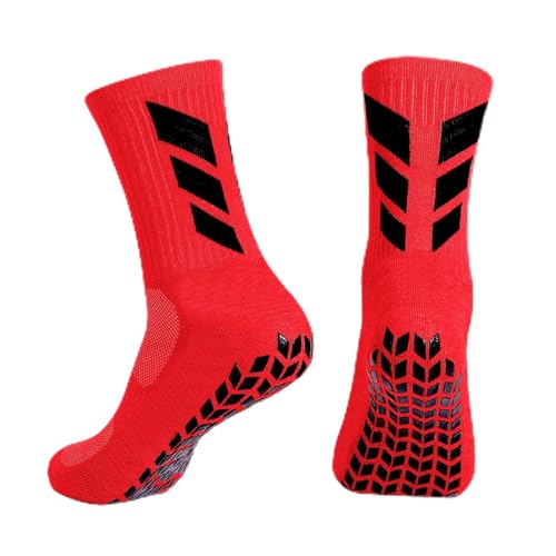 Grip Socks for Men - Non-Slip Yoga & Sports Socks - Red, Size 6-12