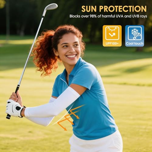 Cooling Arm Sleeves - UV Protection Compression Sleeves - White