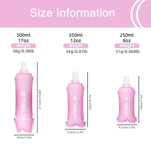 WRELS Pink Collapsible Water Bottle 250ml Soft Flask for Running & Hiking
