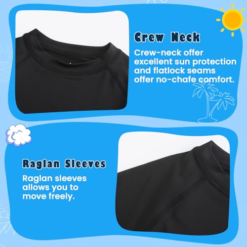 HODOSPORTS Boys UPF 50+ Short & Long Sleeve Rash Guard Swim Shirt - Black, Age 14-16