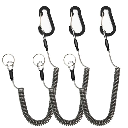 Retractable Steel Wire Coiled Safety Lanyard with Aluminum Hook - 3Pcs