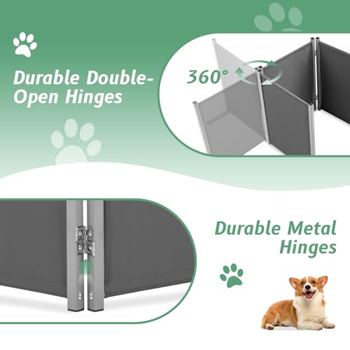 RANTILA 4 Panel Indoor Foldable Dog Fence Freestanding Dog Gate for Stairs, Hallways, or Doorways for Small Dogs- 68 X 24 Inch, Grey, Need Assembly