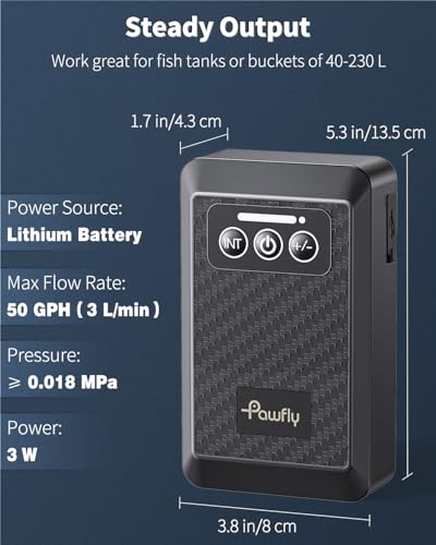 Pawfly 60-100 Gal Ultra Quiet USB Rechargeable Live Bait Aerator 3.5W 64 GPH for Outdoor Fishing