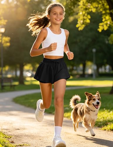 Girls Flowy Butterfly Shorts with Spandex Liner - Black, 10 Years