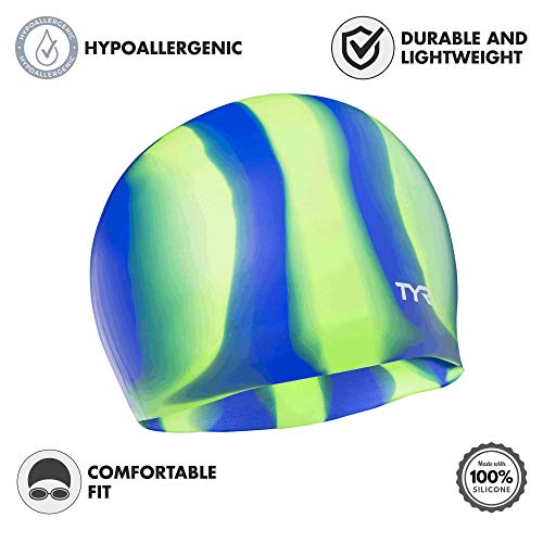 TYR Multi-Color Silicone Adult Swim Cap - Green, Hypoallergenic & Durable