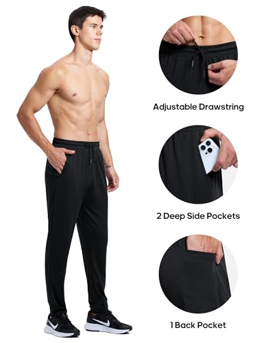 Men's Lightweight Joggers - Quick Dry Athletic Sweatpants with Pockets - Black, XX-Large