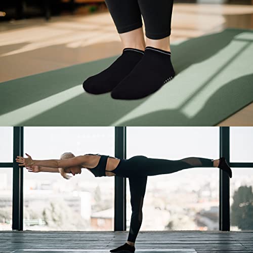 Non-Slip Yoga Socks for Women - Anti-Skid Grip for Pilates - 4-Pack Black