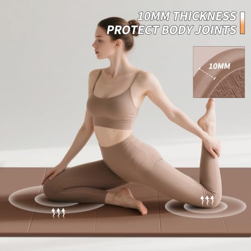 Foldable Yoga Mat 10MM Thick TPE - Brown & Apricot