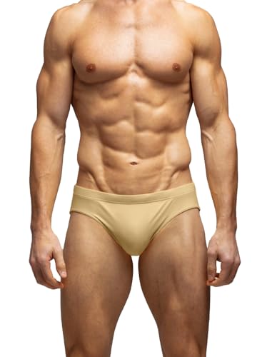 MIZOK Men's Solid Low Rise Swim Briefs - Sand, Large Men’s Swimsuit