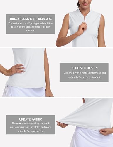 MoFiz Women's Sleeveless Golf Polo Shirt Medium White - 1/4 Zip Tennis Top