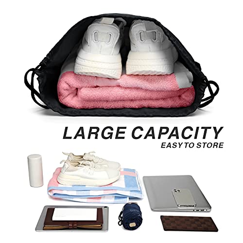 BuyAgain Black Drawstring Sports Backpack Water-Resistant Gym Sack for Men Women