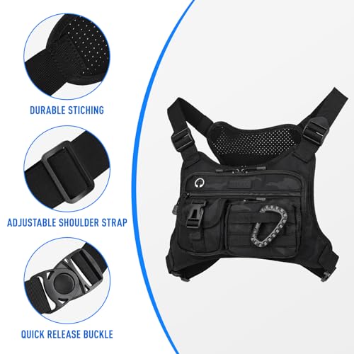 DEYACE Black Tactical Chest Bag for Men with Phone Holder - Adjustable, Water-Resistant