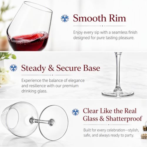 Dicunoy 16 oz Unbreakable Stemmed Wine Glasses Set, Plastic Goblets for Outdoor Patio Poolside Camping