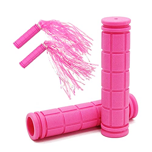 Bike Handlebar Grips with Pink Tassel Streamers - Kids
