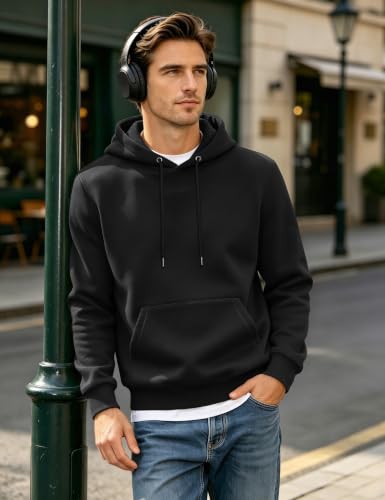 MAGCOMSEN Men's X-Large Black Fleece-Lined Active Hoodie with Kangaroo Pocket
