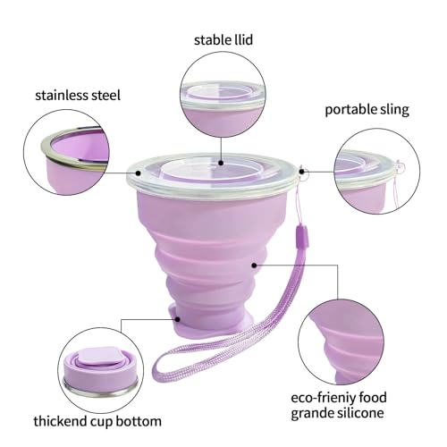 Collapsible Silicone Travel Cup - Light Purple, Expandable & Reusable