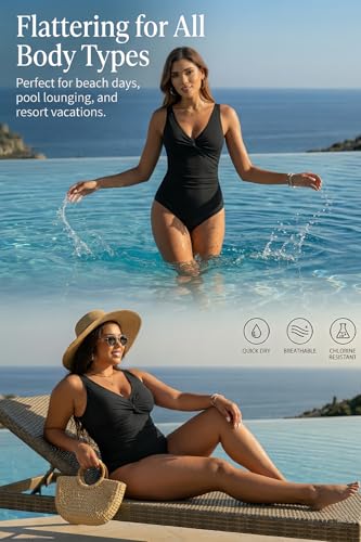 Women's Tummy Control One Piece Swimsuit with Adjustable Straps