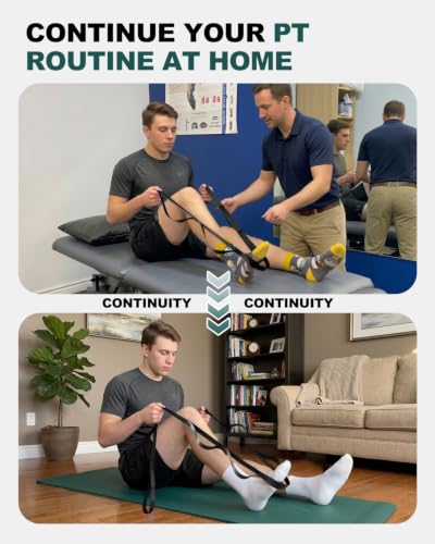 Non-Elastic Stretching Strap with Loops for Physical Therapy - Black 75" x 1"