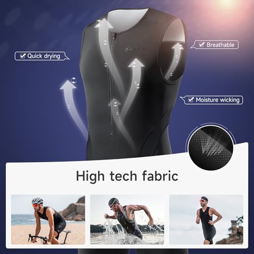 Men's Sleeveless Triathlon Suit - Quick-Dry Padded Skinsuit with Pockets