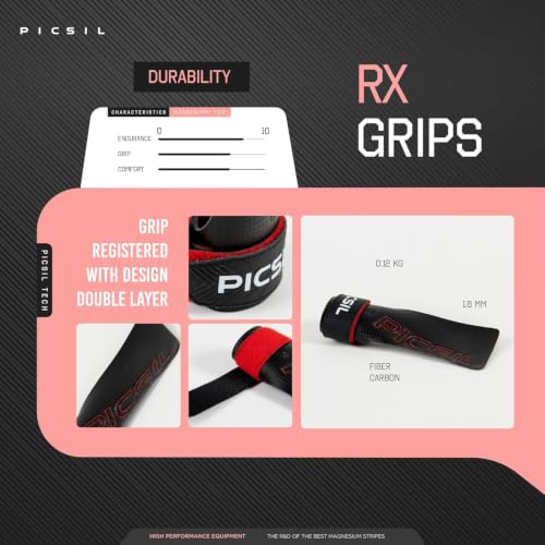 PICSIL RX Carbon Fibre Gym Grips with Chalk | Lightweight, Secure Hand Protection