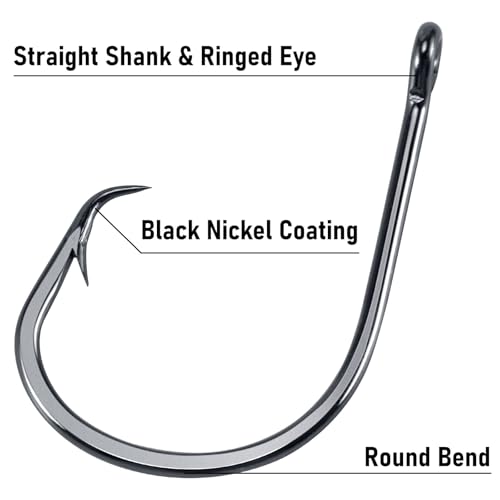 Circle Hooks - 50 Pack Black Nickel #1/0 In-Line Octopus Hooks