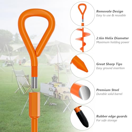 18'' Heavy Duty Ground Anchor Screws - 4 Pack with T-Handle Hex Wrench - Orange