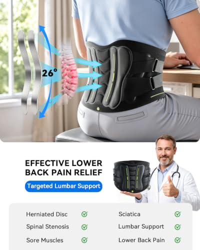 SoloEver Men's Large Black Lumbar Back Brace for Lower Back Pain Relief