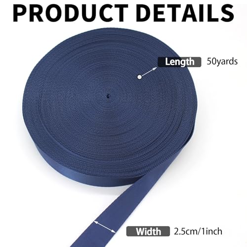Heavy Duty Nylon Webbing Straps - 1 Inch Wide, 50 Yards, Navy Blue