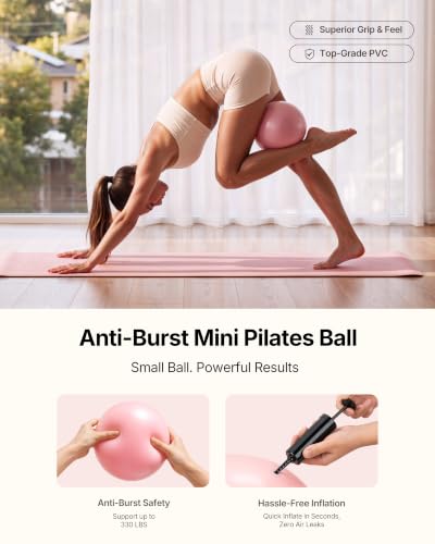 Pilates Ring Set - 14" Magic Circle, 9.8" Ball, 5 Resistance Bands - Pink