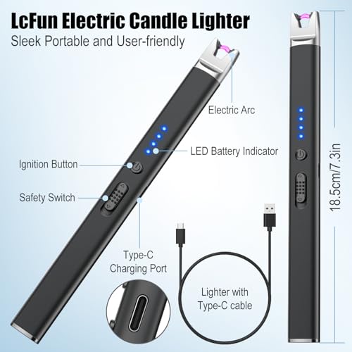 Electric Candle Lighter - 2 Pack Rechargeable Black Plasma Arc Lighters with Safety Lock
