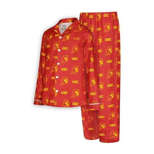 USC Trojans Youth Pajama Set - Super Soft Button Down - Cardinal Red - Size 10-12