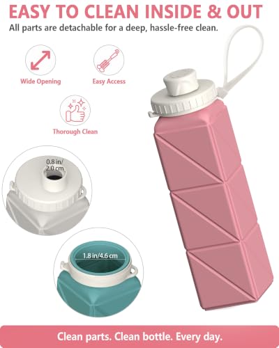 Collapsible Silicone Travel Water Bottle 21oz - Pink