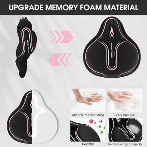 Pink Memory Foam Bike Seat Cover Padded Cushion for Men & Women, Shock-Absorbing & Breathable