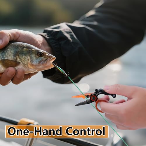 SYNFLUX Mini Fishing Pliers with Line Cutter 5‑in‑1 Saltwater Tool – Orange/Black